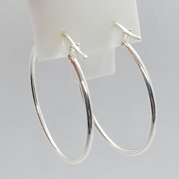 Silver 925 High Polished Hoop Earrings 1.5mm - Picture 3 of 11